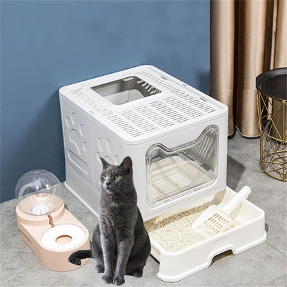 Foldable XXL Cat Litter Box - Large Space with Front Entry  Top Exit - ZOOMNSTORE