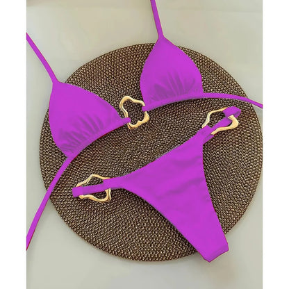 Lace-up Two-Piece Bikini - Solid Color Swimsuit for Women - ZOOMNSTORE