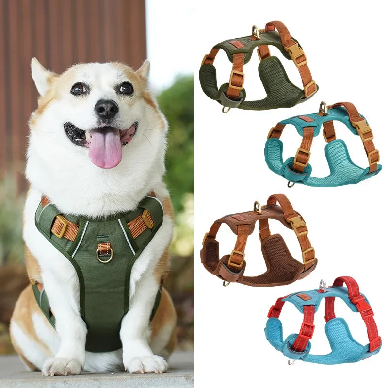 Retro pet chest strap, explosion-proof, reflective dog chest strap, anti-breaking dog leash