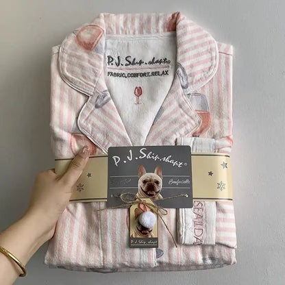 2026 Spring Autumn Winter New Home Clothes Women Cotton Pajamas Suit Cartoon Nightwear Comfort Shirt Pants Gift Loungewear