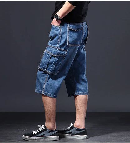 Denim Shorts - Mens Casual Loose Fit Multi Pocket Five & Seven Quarter Workwear