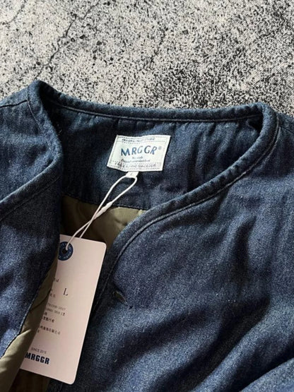 Retro Japanese Sle Thi Warm Autumn Winter Cotton Jaet Casual Versatile Denim Outerwear Stand Collar Men's Clothing