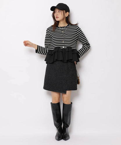 Fashionable Stripe Knitted Sweater Loose Fit Color Block Neckline Long Sleeve Women's Autumn Winter Casual Style Breathable