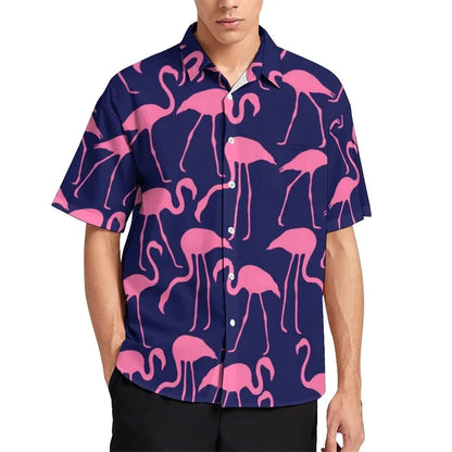 Birds Flamingo Parrot Hawaiian Shirts For Men 3D Printed Vacation Beach Shirt Trendy Short Sleeve Lapel Blouse Streetwear