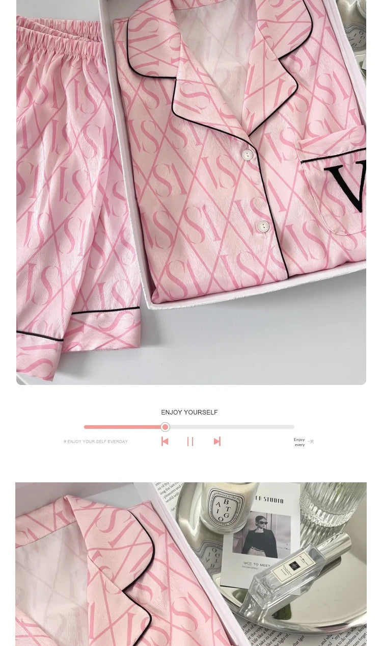 New Women's High-End Fresh Ins Style Pajamas, Women's Short-Sleeve and Shorts, Summer Thin French-Style Home Wear Summer Set