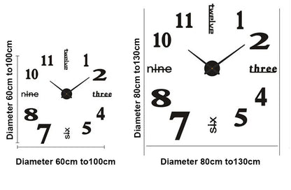 Large 3D Number Wall Clock - DIY Home Decoration for Living Room Bedroom Study Hotel