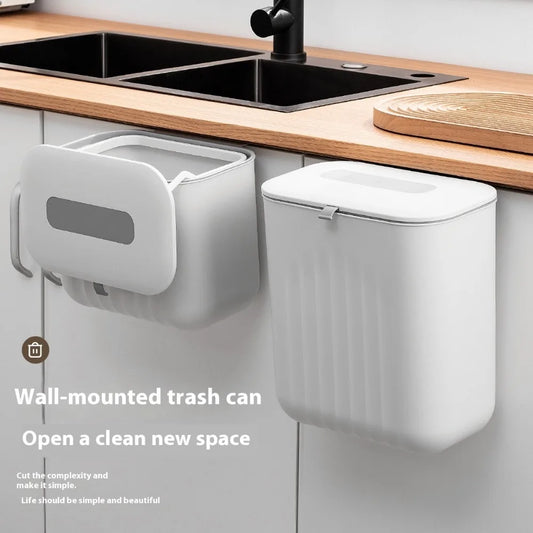 Wall-Mounted Trash Bin with Silicone Handle - Two-Way Opening Lid PP Storage Tube