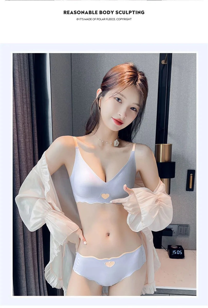 2pcs Womens Seamless Sweet Anti Sagging Bra Girl Thin Brassier Lady Comfort Soft Breathable Bra Student Simple Fashion Underwear
