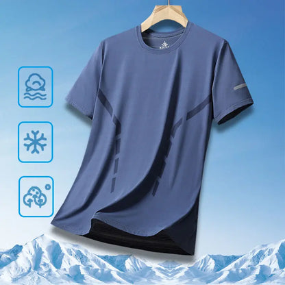 Men's Ice-Silk T-Shirt – Quick-Dry Breathable Round-Neck Tee (Plus Size)