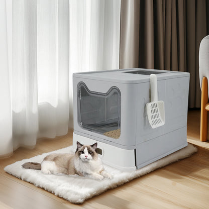 Bingopaw Stainless Steel Cat Litter Box - Front Entry with Lid  Litter Scoop for Easy Cleaning - ZOOMNSTORE