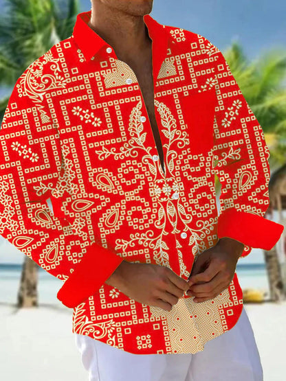 Men's shirts, button down shirts, casual shirts, spring and summer, printed long sleeves, daily, fashionable, comfortable