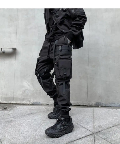 Multi-pockets Ribbons Bandage Tactical Techwear Cargo Pants Mens Harajuku Punk Hip Hop Joggers Pantalons Casual Streetwear