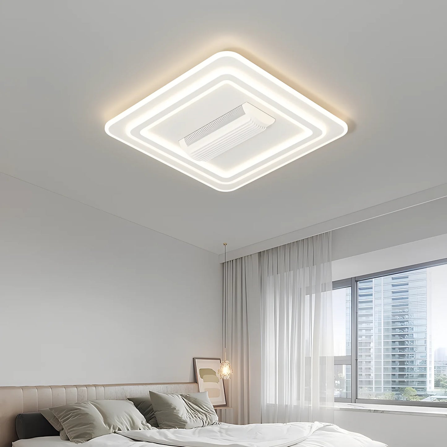 IRALAN Bladeless Ceiling Fan with Light 6-Speed DC Motor with Remote for Bedroom Living Room Dimmable LED Bladeless Fan Lamp