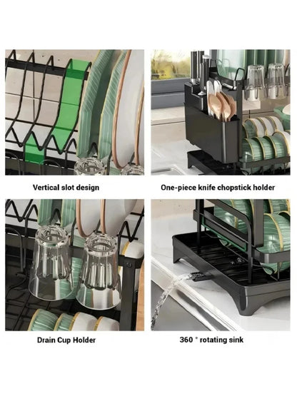 New Home Kitchen Dish Drain Rack Countertop Storage Rack with Cup Knife Holder Multifunctional Dishes Chopsticks Organizer