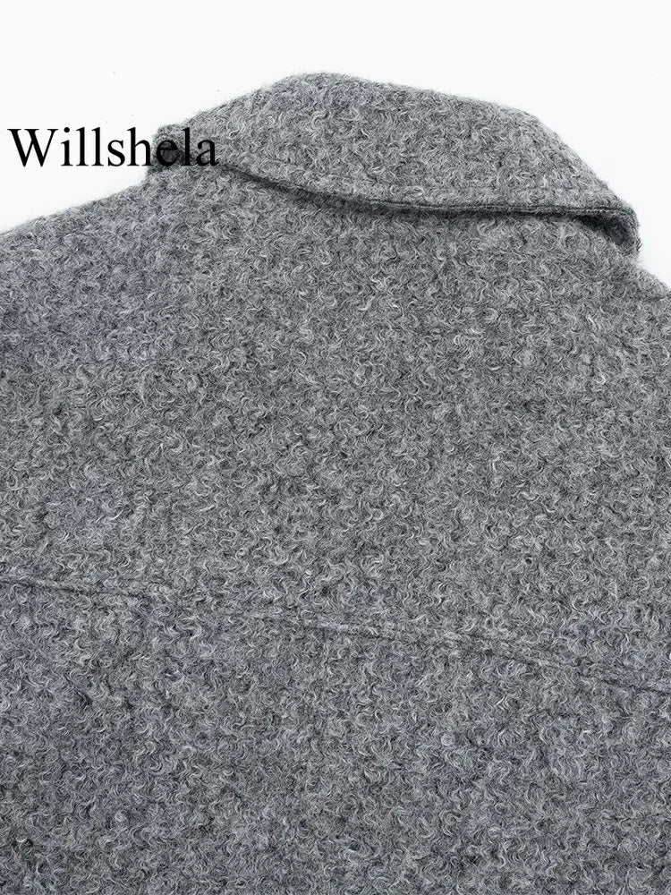 Women Zipper Jacket - Grey Vintage Lapel With Pockets | Casual Long Sleeve Outerwear