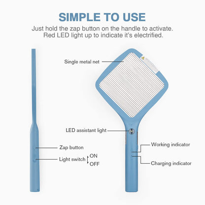 Mafiti Electric Fly Swatter Rechargeable Mosquito Zapper Bug Zapper Racket Fly Killer Indoor Outdoor Light Camping Accessories