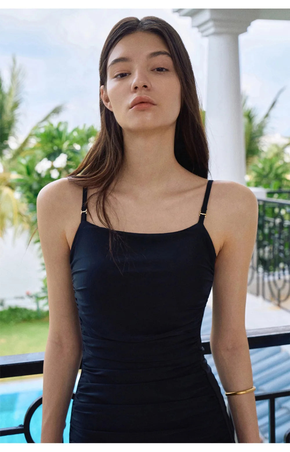 Women's Sexy Slim-Fit Tube Top Skirted One-Piece Swimsuit – Tummy Control, Ins Style Solid Color Swimwear