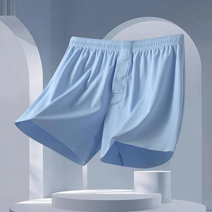 Men's Ice Silk Boxers Shorts Large Size Underwear Man Mid Waist Loose Arrow Pants Boy Home Pajamas Underpants Breathable Panties