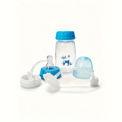 1pc 5oz/150ml Hands-Free PP Feeding Bottle with Straw Brush, Self-Feeding Normal-Neck Baby Bottle Set.