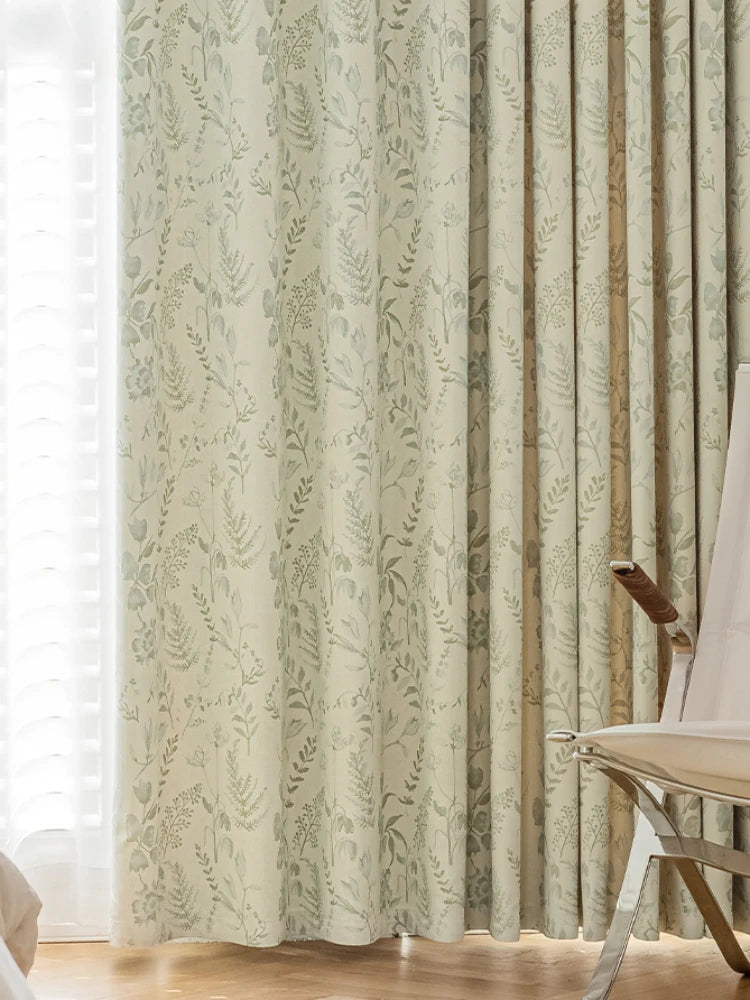 French Living Room Curtains - Floral Pattern Green Bedroom Drapes | Blackout Sun Protection