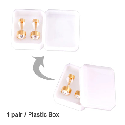 LUXUSTEEL Twist Back Round Cubic Zirconia Stud Earrings Stainless Steel Anti-allergy For Women Men 3mm to 7mm Christmas Party