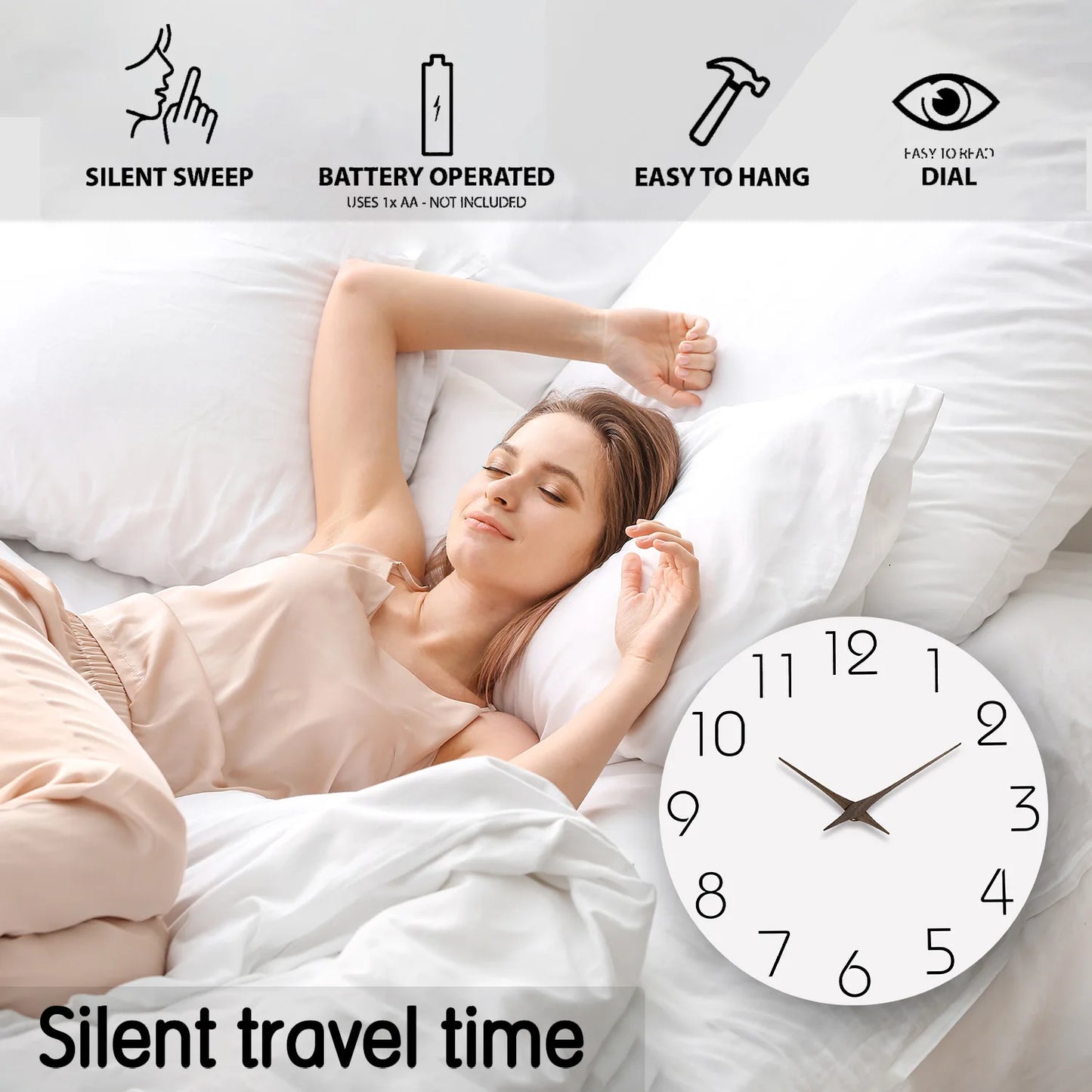Modern White Pattern Wall Clock - Silent Quartz Decor for Living Room Bedroom Kitchen - 10 to 16 Inches Batteries Not Included