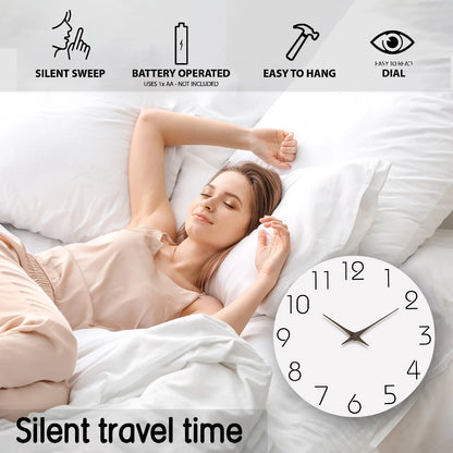 Modern White Pattern Wall Clock - Silent Quartz Decor for Living Room Bedroom Kitchen - 10 to 16 Inches Batteries Not Included