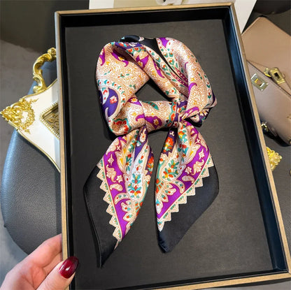 Luxury Silk Scarf - Chain Print Thin Neck Scarf for Women 70x70cm