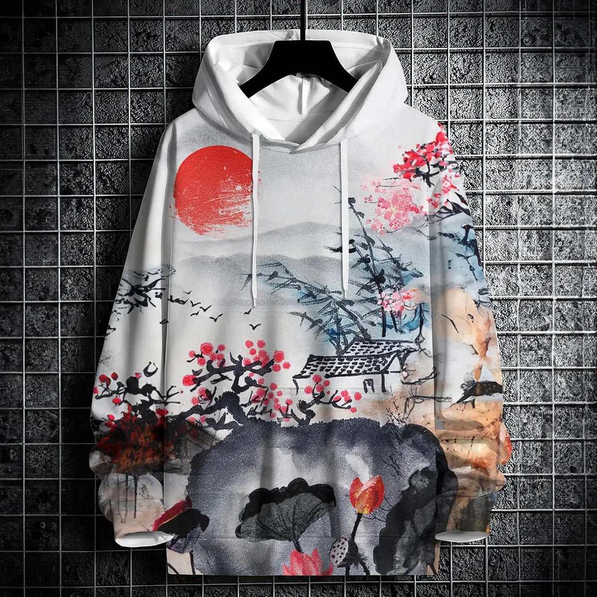 Autumn Hoodies For Men 3d Landscape Ink Print Street Designer Long Sleeved Loose Oversized Pullover Fall Fashion Men's Clothing