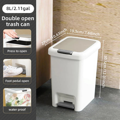 Plastic Foot Pedal Trash Can - Double Opening Bin for Bathroom Kitchen Office