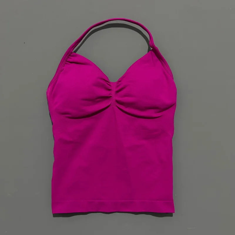 Women Yoga Vest - Longline Strappy Top | Breathable Fitness Tank Top Open Back Halter