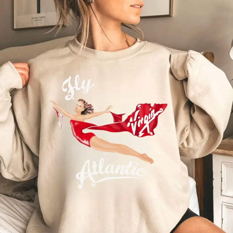 Fly Atlantic Princess Diana Sweatshirt Retro 80s Sporty Crewneck Winter Clothes Women Aesthetic Sweaters Casual Long Sleeve Tops