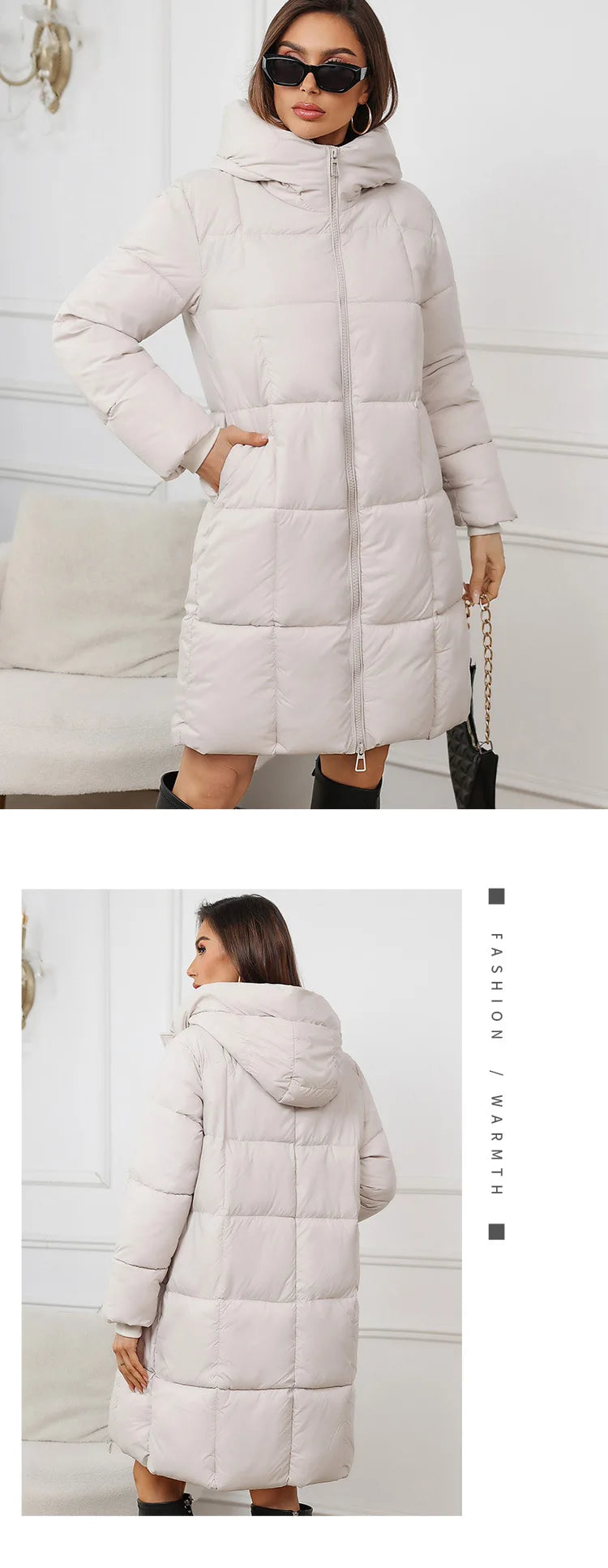 Women Long Coat – Thick Cotton Parka Jacket With Zipper Closure, Autumn Winter Warm Outerwear