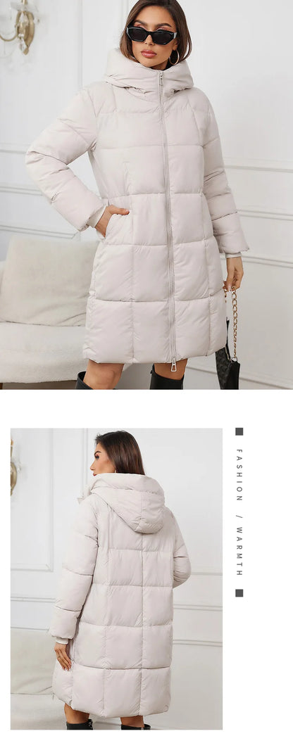 Women Long Coat – Thick Cotton Parka Jacket With Zipper Closure, Autumn Winter Warm Outerwear