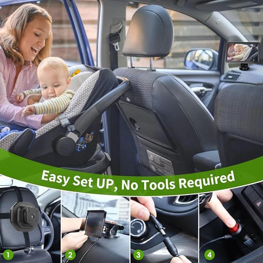 1080P dual lens car baby monitor, 3 installation methods, rear seat visible, adjustable lens, 5-inch IPS screen