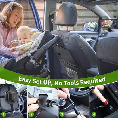 1080P dual lens car baby monitor, 3 installation methods, rear seat visible, adjustable lens, 5-inch IPS screen