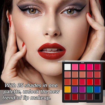 25-Color Matte Lip Palette – Highly Pigmented, Smooth & Blendable, 2-in-1 for Lips & Cheeks, Compact Makeup Palette, Long-Wear