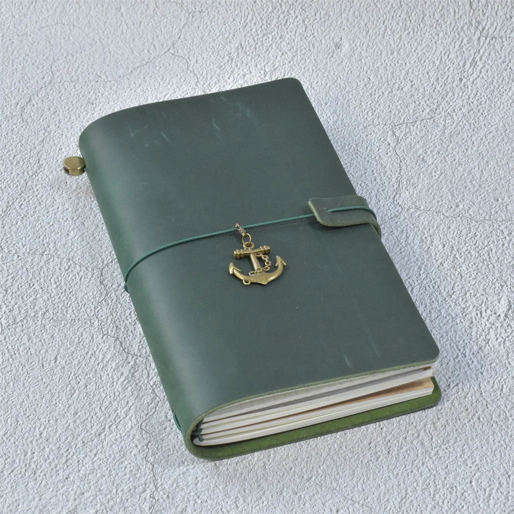 Leather Travel Journal - Refillable Notebook With Embossed Leather Cover, Handmade Diary