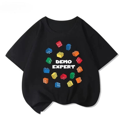 Lego educational cartoon print summer boys and girls 100% cotton short sleeved T-shirt