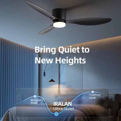 IRALAN Ceiling Fan With Light 6-speed choice Reversible DC motor 3CCT with remote control Whisper Easy Install black/White/Wood