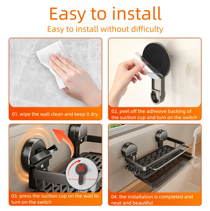 Kitchen Sink Rack - No Drill Suction Cup Storage Rack | Wall Mounted Shelf, Waterproof Metal Organizer