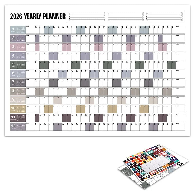 2026 New Yearly Daily Calendar Wall Schedule Planner Sheet Paper 365 Day Plan Annual Hanging Planning Weekly Agenda Pad Month 12