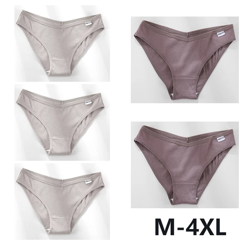 Women Cotton Panties - 5PCS Mid Rise Briefs Plus Size Sexy Ladies Underwear