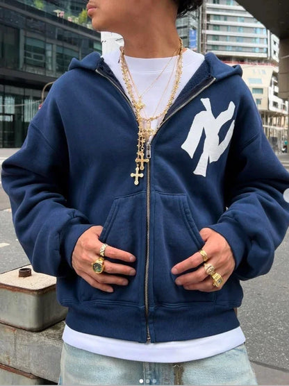 Y2K Harajuku Fashion Letter Pattern Printed Hooded Sweatshirt Hip Hood Casual Loose Men and Women Oversized Zipper Sweatshirt