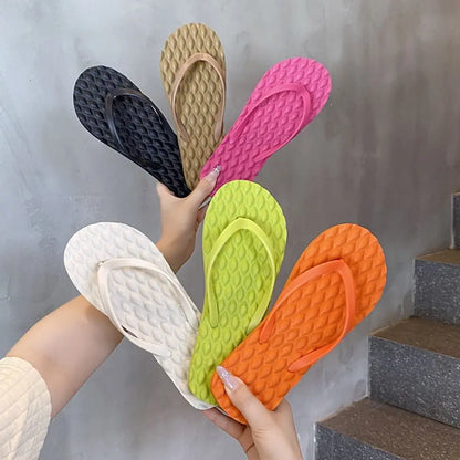 Simple Solid Color Flat Soled Slippers Massage Lingge Platform Flip Flops Beachwear EVA Home Slides Sandals Beach