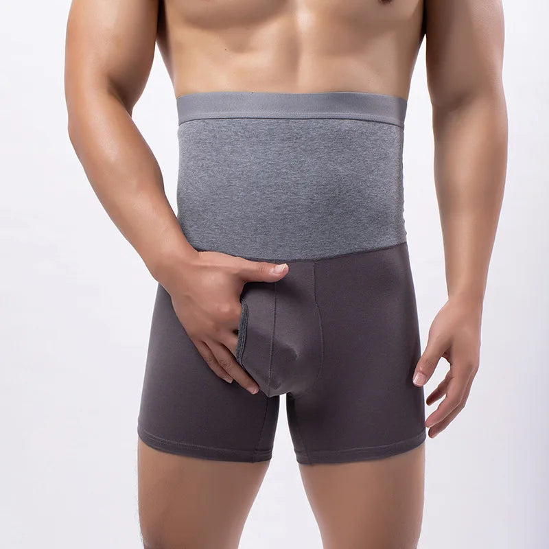 High Waist Belly Closure Men's Underwear Fleece Briefs Warm Pants Elderly Large Size Shorts Cotton Heating Boxers Male Winter
