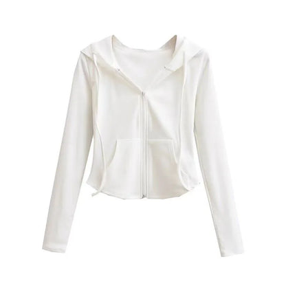 Lucyever Cropped Hooded Zip-Up Jacket Women Autumn New Slim Long Sleeve Y2K Sweatshirts Female Solid Streetwear Sports Hoodies