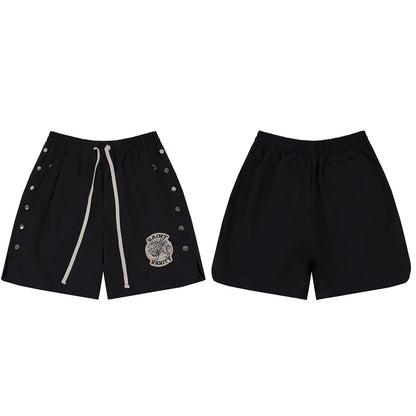 Side Button Embroidery Water Proof Thin Summer Shorts for Men Elastic Waist Drawstring Baggy Quick Dry Five Point Pants