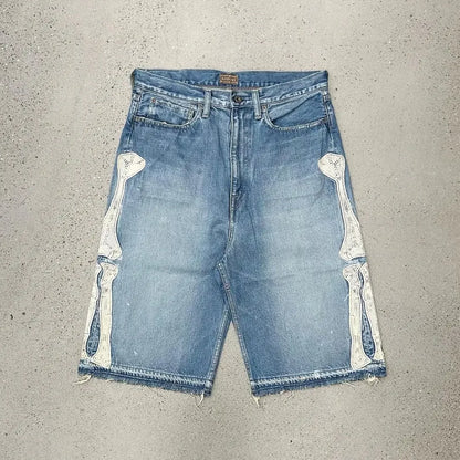 Denim Shorts Men - American Fashion Printed Low Waist Cargo Style Hip Hop Shorts