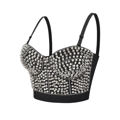 Silver Rivets Rave Rock Straps Push Up Bra For Women Hot And Sexy Bralette Top y2k Steampunk Brassiere Pole Dance Nightclub Wear